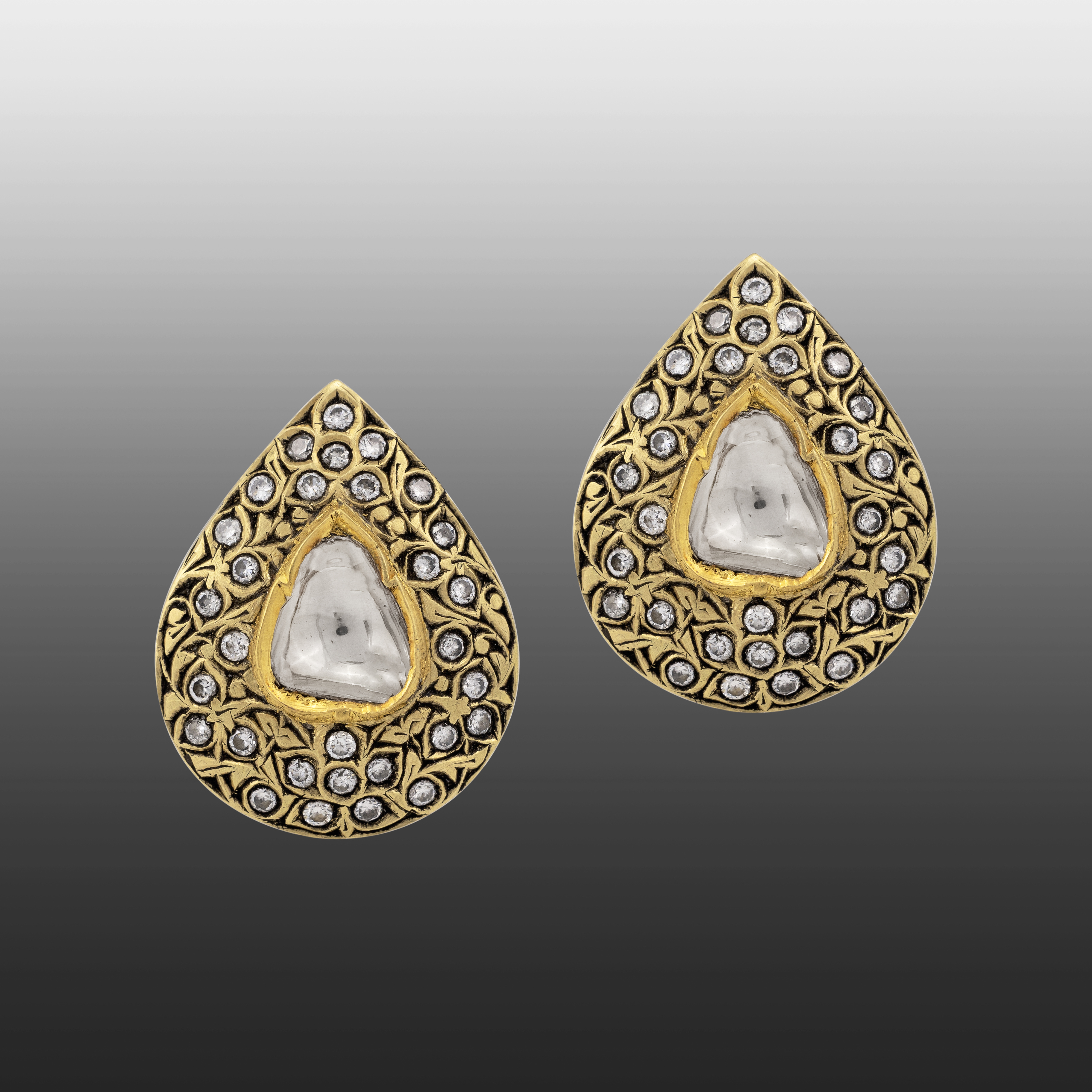Teardrop Polki Studs with Partash Gold Detailing